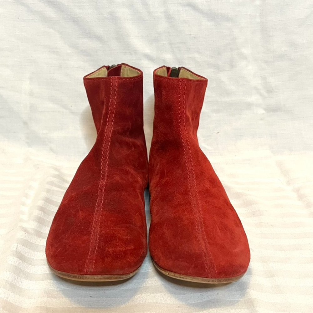 (Used) Acote red suede flat booties sz 37.5